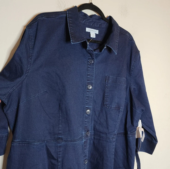 NWT Liz Claiborne Stretch Denim Button Front Belted Midi Dress Size 20W - Picture 9 of 16